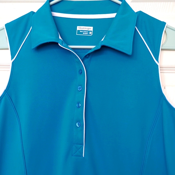 Slazenger Blue Sleeveless Golf Polo Shirt Size Medium - Picture 1 of 8